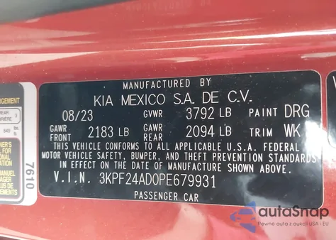 2023 Kia Forte Lxs из США, поврежденный, VIN 3KPF24AD0PE679931